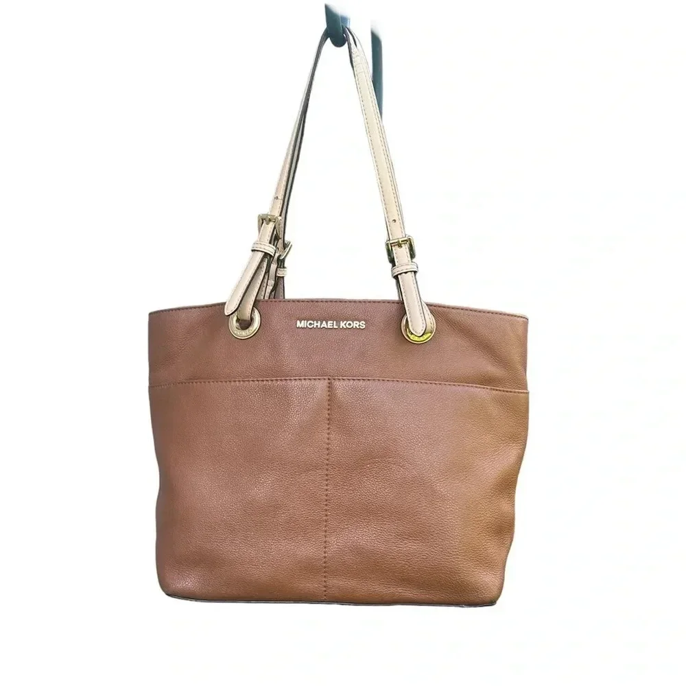 Michael Kors Women's Bedford Shoulder Tote Handbag Purse Medium Saddle Leather